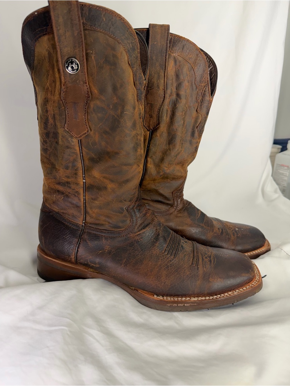 Mens Leather Western Cowboy Boots Size 12 Distressed Brown Double Stitch Mexico